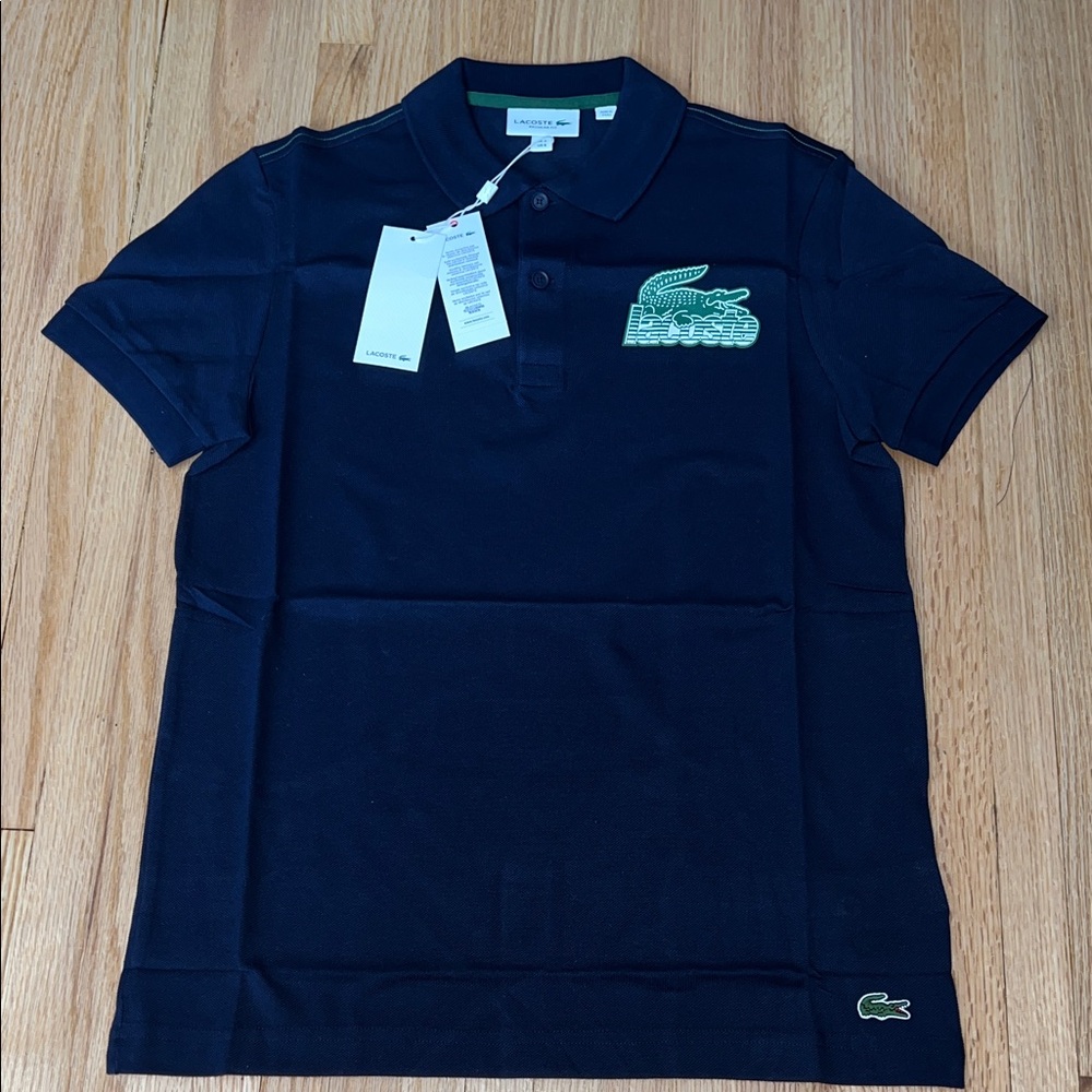 Lacoste Dark Blue Polo with Green Crocodile Emblem